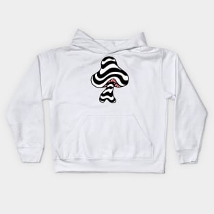 The Perfect Mushroom: Exotic Trippy Wavy Black and White Psychedelic Stripes Contour Lines with Red Underbelly Kids Hoodie